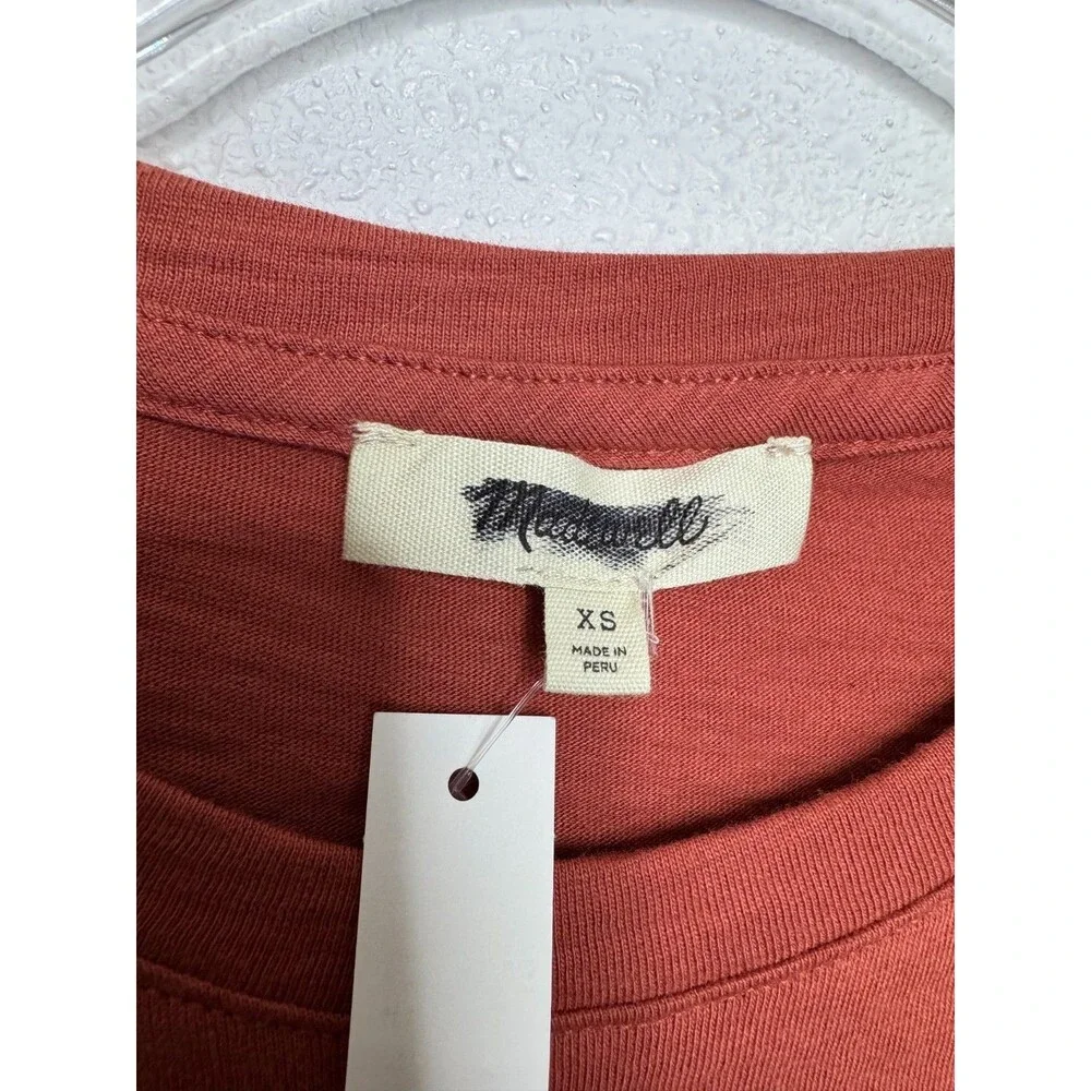 Madewell XS Smocked Long Sleeve Top in Soft Slub Faded Brick Cotton Pullover NWT